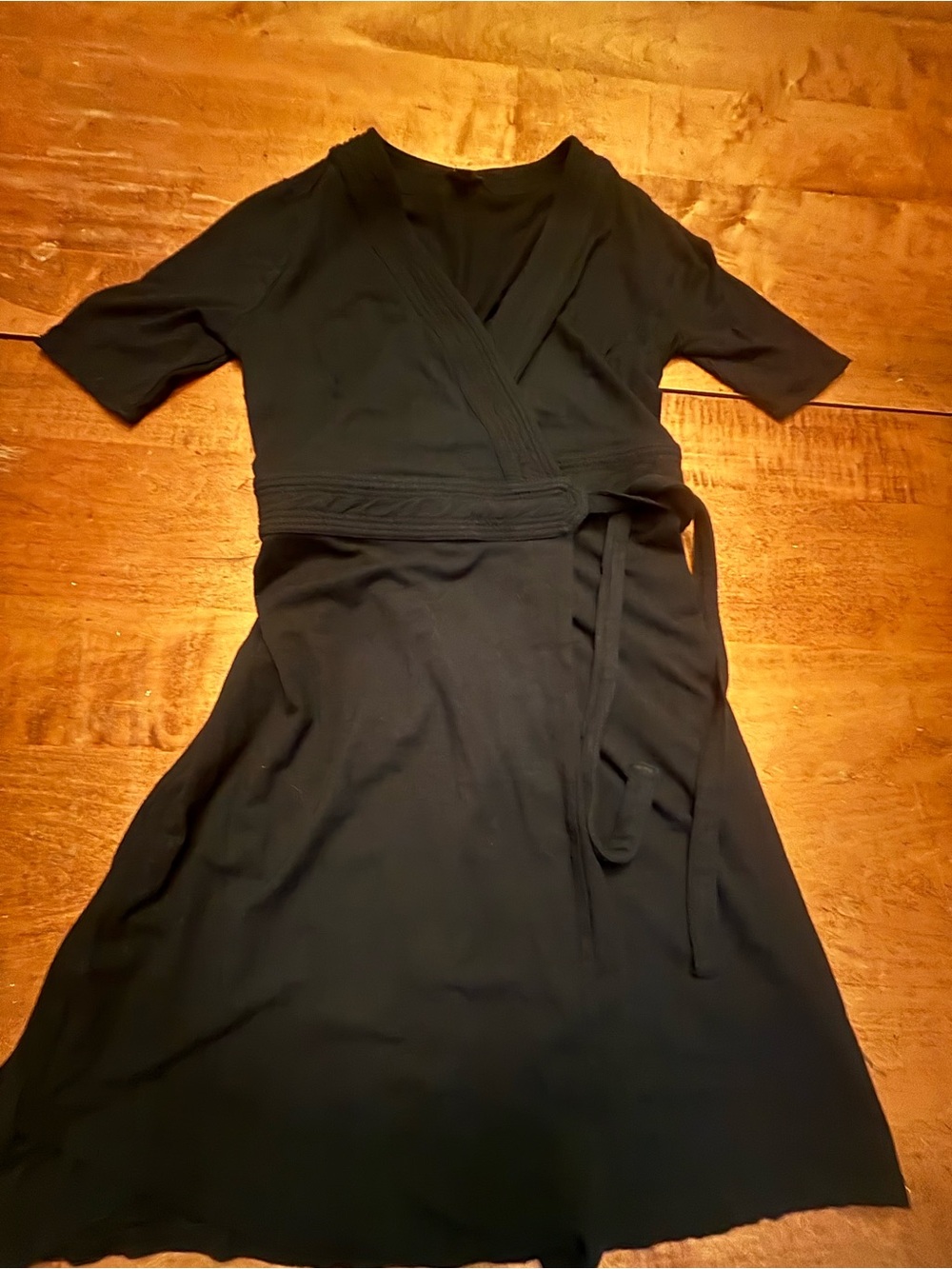 Ann Taylor Black Wrap Midi Dress with Waist Tie